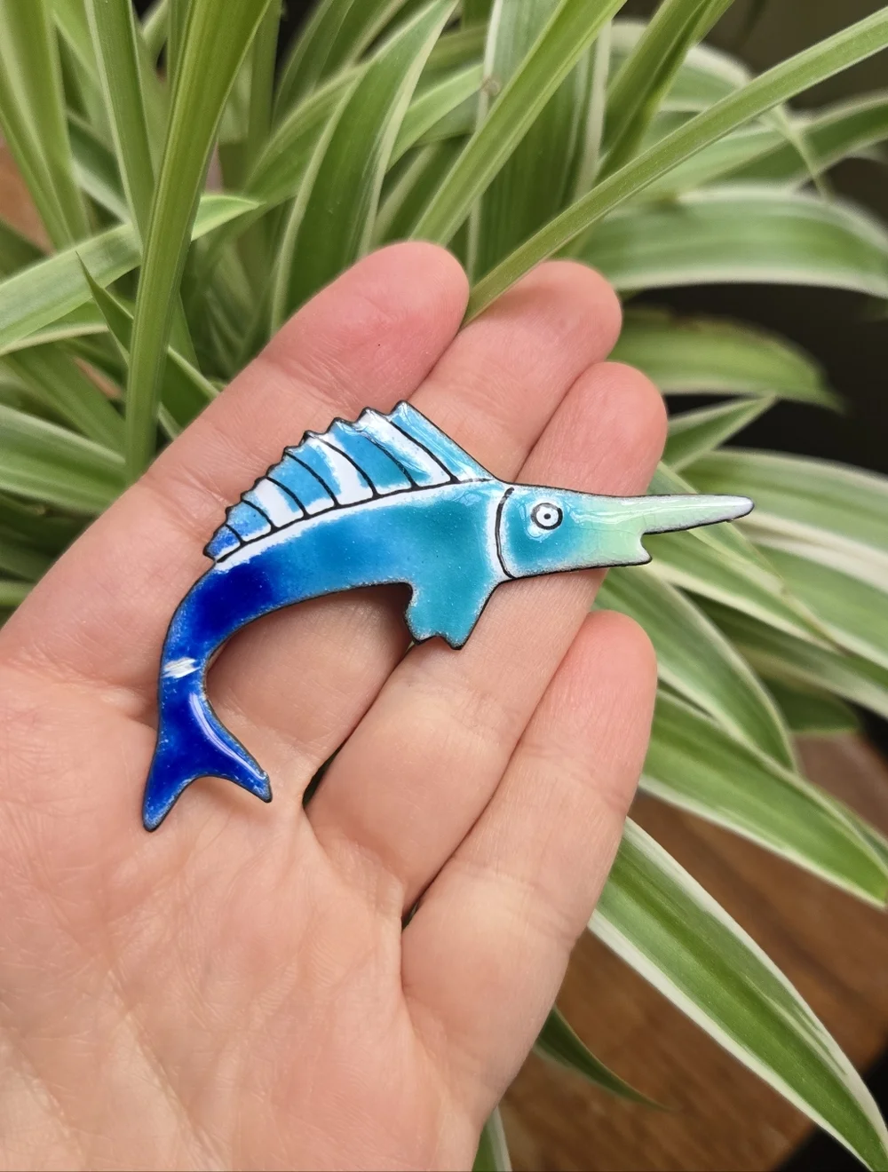 Vintage Swordfish Nautical Blue Marine Fish Lapel Brooch Pin